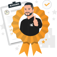 Expert certification KREMER Illustration d'un membre du personnel Groupe KREMER devant un bloc note certifié VGP